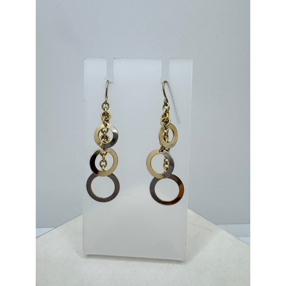 Cute Gold Tone Triple Graduated Open Circle Link Drop Dangle Hook Earrings